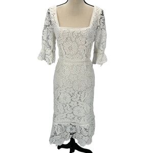 BB Dakota Square Neck Short Sleeve Lace Midi Dress - White - size 0